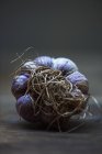 Roots on whole purple garlic bulb — Stock Photo