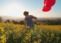Mädchen trägt Luftballons im Feld — Stockfoto