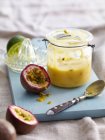 Jar of passion fruit lemon curd — Stock Photo
