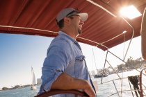 Portrait of smiling Captain on yacht — Stock Photo