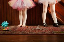 Sección baja de las niñas que usan vestidos de ballet y zapatos - foto de stock