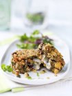 Plate with mushroom and brie stuffed vegetable burger — Stock Photo