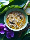 Natura morta con curry massaman tailandese e ciotola di riso — Foto stock