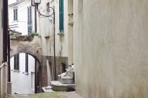 Grupo de gatos sentados en los escalones de la casa, Pescara, Abruzos, Italia - foto de stock