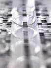 Gel do autoradiograma do ADN que ilustra os resultados genéticos que colocam em uma fileira de tubos de ensaio no laboratório — Fotografia de Stock