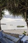 Vista mar e barcos entre árvores, Gili Meno, Lombok, Indonésia — Fotografia de Stock