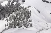 Distant view of male skier walking uphill at Kranzegg, Bavaria, Germany — Stock Photo