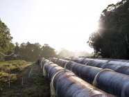 Paisagem com quatro tubos industriais hidrelétricos, Tasmânia — Fotografia de Stock