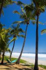 Turista maschio sdraiato sulla spiaggia amaca dall'Oceano Indiano, Isola della Riunione — Foto stock