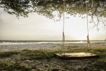 Порожні пляжі дерево гойдалки на заході сонця, Гілі Траванган, Ломбок, Індонезія — стокове фото