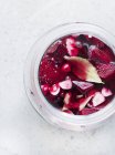Top view of pickled beets in glass jar — Stock Photo