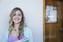 Student outside classroom, selective focus — Stock Photo
