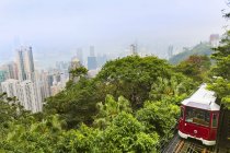Tranvía pico y horizonte central de Hong Kong, Hong Kong, China - foto de stock