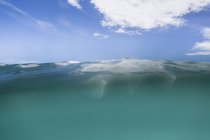 Majestosa vista subaquática da calma água do mar e céu azul com nuvens brancas — Fotografia de Stock