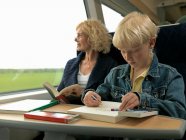 Grandmother and grandson on train — Stock Photo