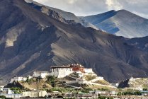 Vue sur le palais et les montagnes de Potala, Lhassa, Xizang, Chine — Photo de stock