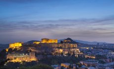 The Acropolis illuminated at night, Athens, Attiki, Greece, Europe — Stock Photo