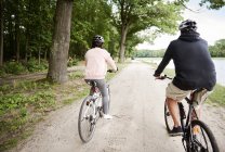 Visão traseira do casal maduro de ciclismo no caminho — Fotografia de Stock