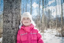 Girl in woolly hat, Troll Falls, Canmore, Canada — Stock Photo