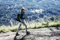 Woman hiking, Madonna di Pietralba, Trentino-Alto Adige, Italy, Europe — Stock Photo