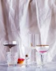 Close-up view of various empty drinking glasses on table — Stock Photo