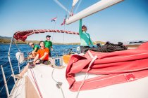 Group of friends sailing yacht, Koralat, Zagrebacka, Croatia — Stock Photo