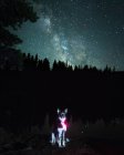 Retrato de perro contra Galaxia Vía Láctea, Parque Provincial de la Placa de Níquel, Penticton, Columbia Británica, Canadá - foto de stock