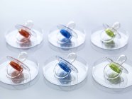 Clonazione scientifica, serie di neonati modificati illustrati da succhietti in capsule di Petri — Foto stock