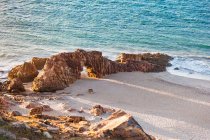 Elevated view of rock formation on beach, Jericoacoara national park, Ceara, Brazil, South America — Stock Photo