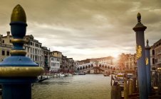Boats on canal at sunset, Venice, Veneto, Italy, Europe — Stock Photo
