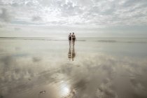 Вид сзади на мать и дочь, идущих к морю — стоковое фото