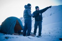 Men camping in Los Andes mountain range, Santiago, Chile — Stock Photo
