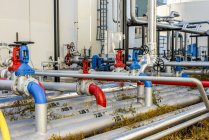 Industrial piping valves at biofuel plant — Stock Photo