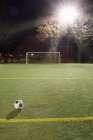 Вид одного мяча на футбольном поле — стоковое фото