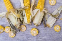 Mais auf dem Maiskolben mit Maisscheiben, Blick über den Kopf — Stockfoto