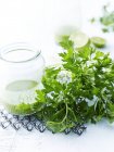 Parsley, mint, cucumber smoothie on table — Stock Photo