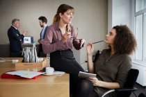 Colleagues in office chatting — Stock Photo