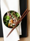 Bowl of duck and watercress salad — Stock Photo
