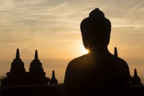 Silhouetted rooftops, The Buddhist Temple of Borobudur, Java, Indonesia — Stock Photo