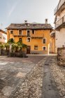 Street and houses, Moghegno Village, Maggia Valley, Ticino, Switzerland — Stock Photo