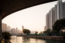 Aberdeen Harbour bei Sonnenuntergang, Hongkong Island, China — Stockfoto