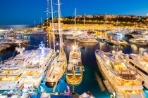 Elevated view of superyachts in marina at Monaco yacht show — Stock Photo