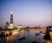 High angle view of Thames river and The Shard building at night, London — Stock Photo