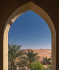 Dattelpalmen und Sanddünen in der Wüste des leeren Viertels — Stockfoto