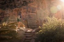 Woman standing on rocks, looking at view, Zion National Park — Stock Photo