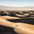 Trekker solitário em dunas de areia planas Mesquite, Death Valley National — Fotografia de Stock