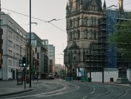 Deserted city centre streets in Manchester during lockdown period in the Coronavirus pandemic. — Stock Photo