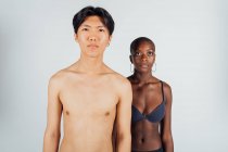 Portrait of couple wearing underwear — Stock Photo