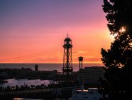 Sunset at port with Cableway, Barcelona, Spain — Stock Photo