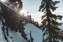 Канада, Британська Колумбія, Скваміш, людина стрибає на сноуборді — стокове фото